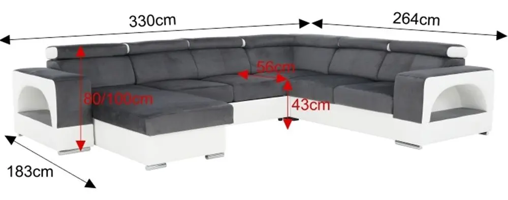 Canapea in forma de U extensibila Mobhaus Kamelia Left (Gray/White) - 10