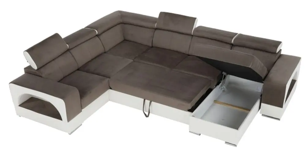 Canapea in forma de U extensibila Mobhaus Kamelia Right (Brown/White) - 4