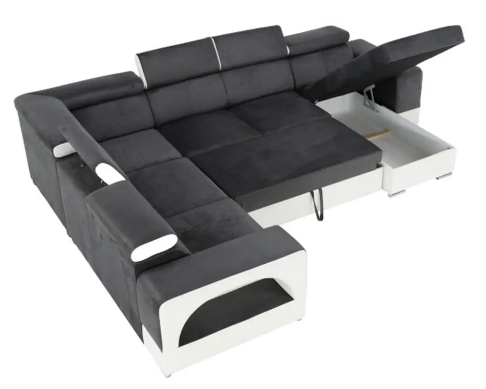 Canapea in forma de U extensibila Mobhaus Kamelia Right (Gray/White) - 2