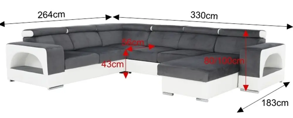 Canapea in forma de U extensibila Mobhaus Kamelia Right (Gray/White) - 10