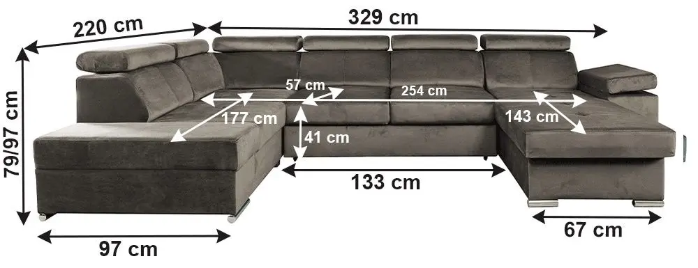 Canapea in forma de U extensibila Mobhaus Lamora Right (Gray-Brown)
