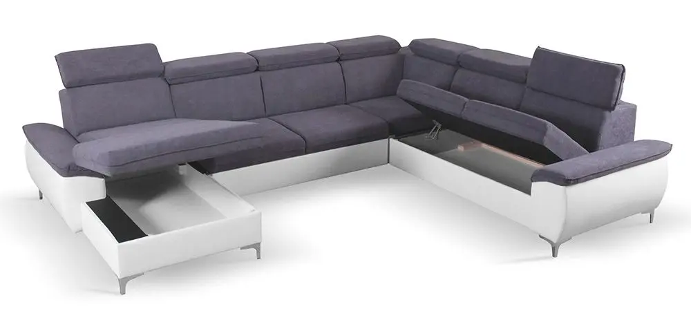 Canapea in forma de U extensibila Mobhaus Marelia Left (Gray/White) - 5
