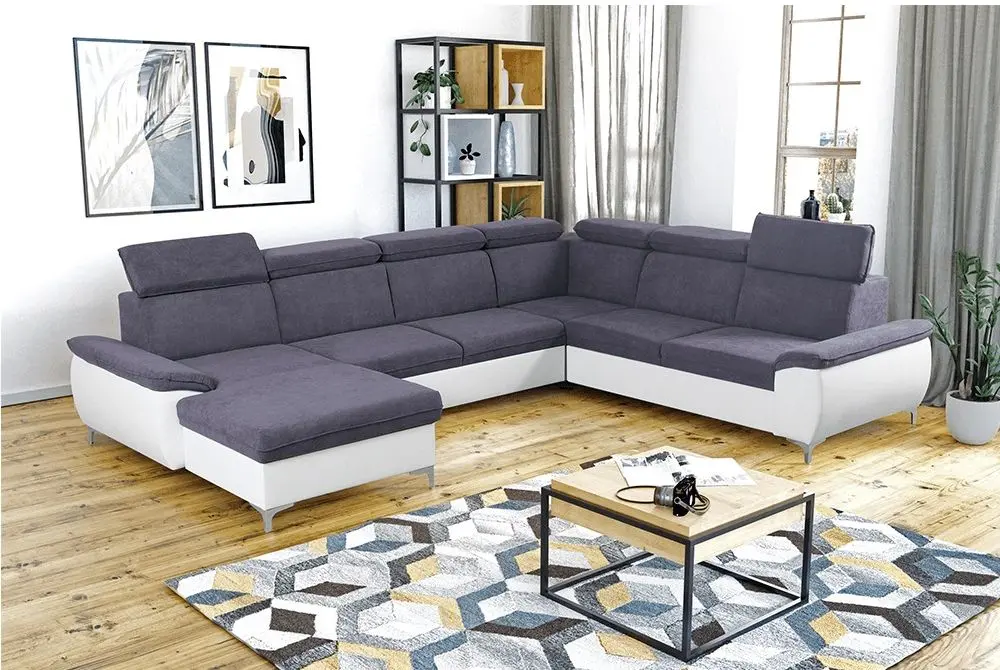 Canapea in forma de U extensibila Mobhaus Marelia Left (Gray/White) - 4