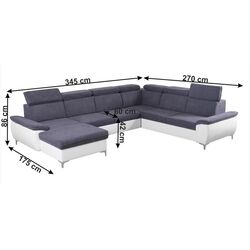 Canapea in forma de U extensibila Mobhaus Marelia Left (Gray/White) Thumb