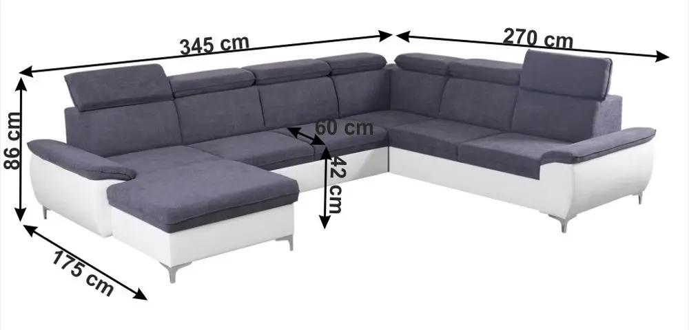 Canapea in forma de U extensibila Mobhaus Marelia Left (Gray/White) - 3