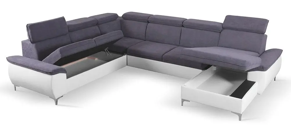 Canapea in forma de U extensibila Mobhaus Marelia Right (Gray/White) - 5