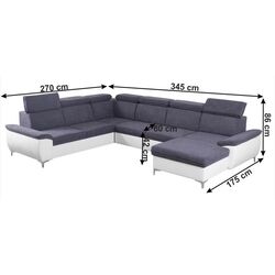 Canapea in forma de U extensibila Mobhaus Marelia Right (Gray/White) Thumb