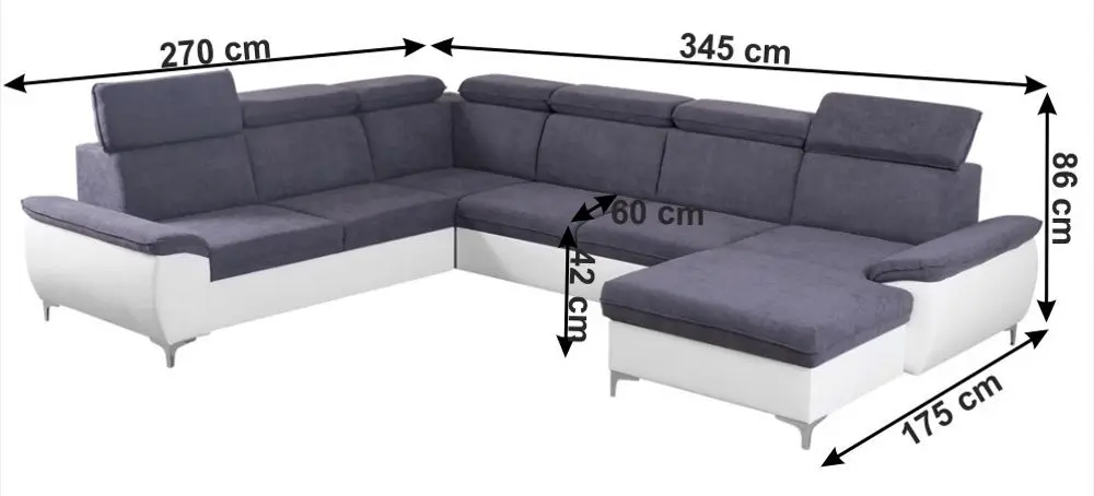 Canapea in forma de U extensibila Mobhaus Marelia Right (Gray/White) - 4