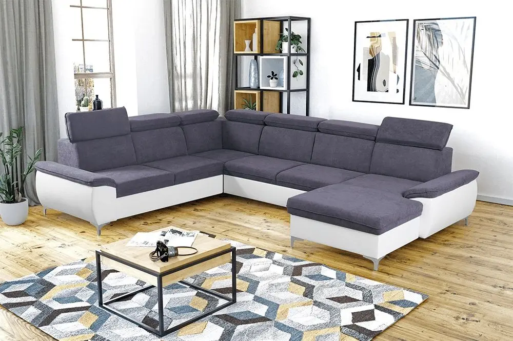Canapea in forma de U extensibila Mobhaus Marelia Right (Gray/White) - 3