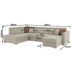 Canapea in forma de U extensibila Mobhaus Marieta Left (Beige) Thumb