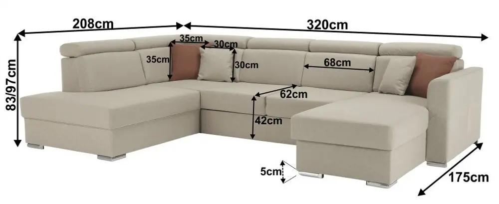 Canapea in forma de U extensibila Mobhaus Marieta Left (Beige)