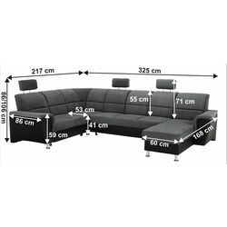 Canapea in forma de U extensibila Mobhaus Santiago Left (Black/Dark Gray) Thumb