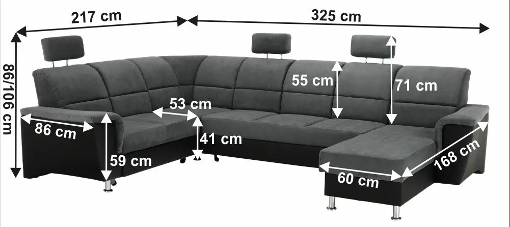 Canapea in forma de U extensibila Mobhaus Santiago Left (Black/Dark Gray)