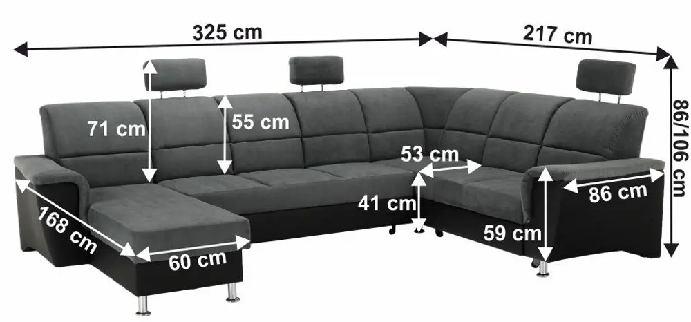 Диван П-образный раскладной Mobhaus Santiago Right (Black/Dark Gray)