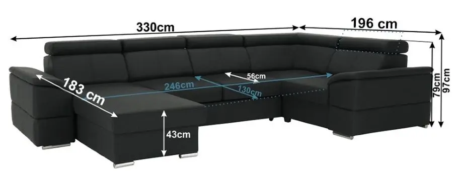 Canapea in forma de U extensibila Mobhaus Segoria Roh Left (Dark Gray)