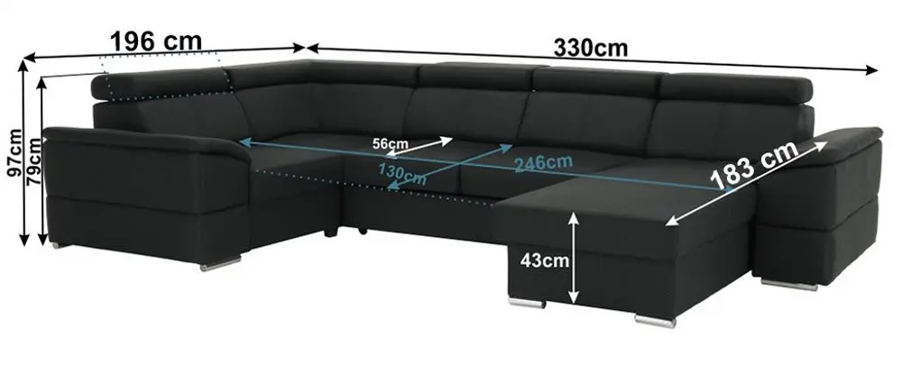 Canapea in forma de U extensibila Mobhaus Segoria Roh Right (Dark Gray)