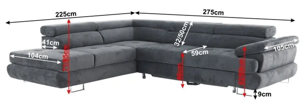 Canapea de colt Mobhaus Buton P Left (Gray) - 6