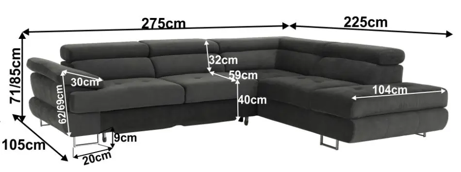 Canapea de colt extensibila Mobhaus Buton R Right (Gray) - 12