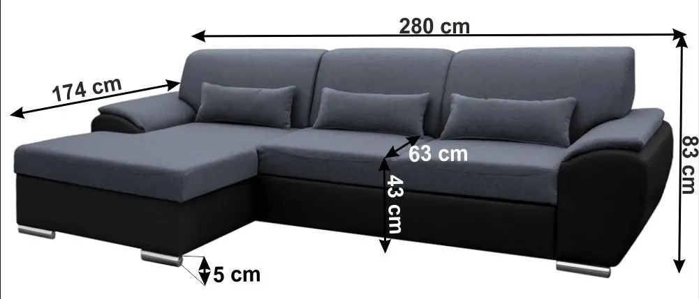 Canapea de colt extensibila Mobhaus Emily Left (Dark Gray/Black)