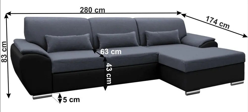 Диван угловой раскладной Mobhaus Emily Right (Dark Gray/Black)