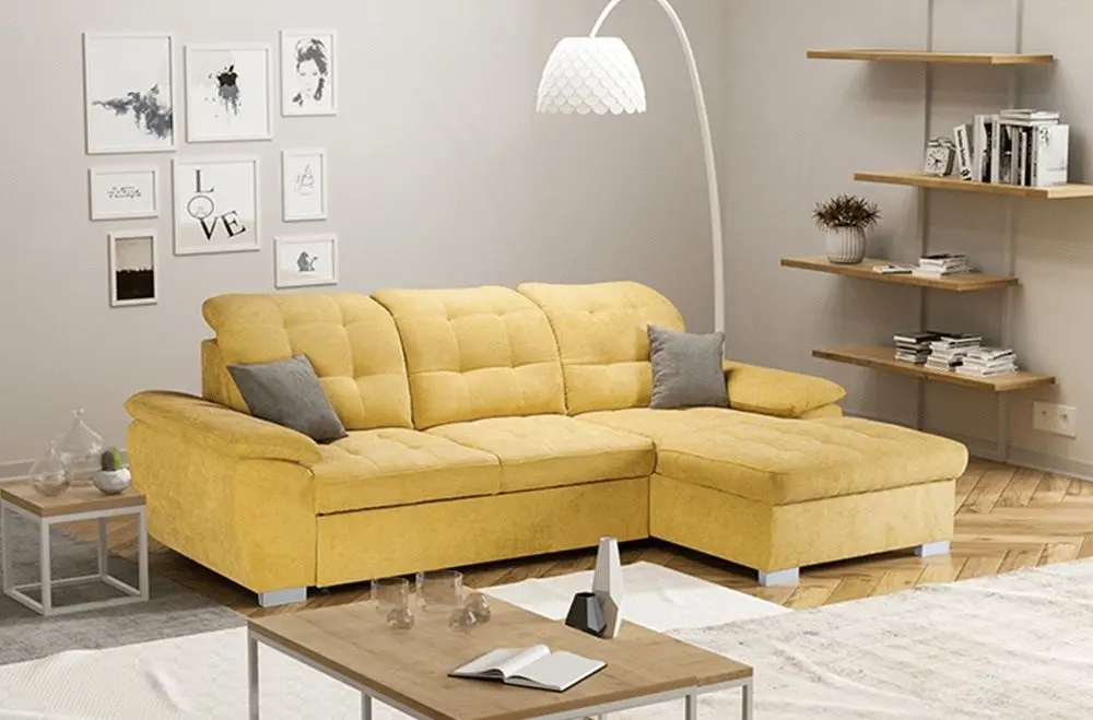 Canapea de colt extensibila Mobhaus Evangelin Right (Mustard)