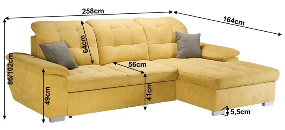 Canapea de colt extensibila Mobhaus Evangelin Right (Mustard)