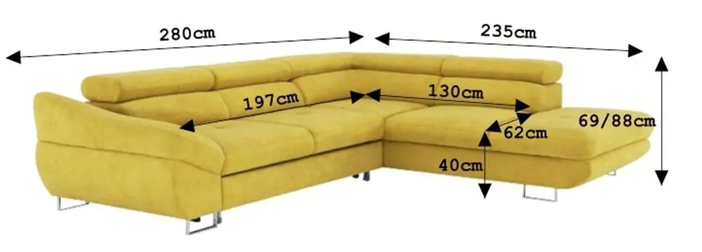Canapea de colt extensibila Mobhaus Fabia Right (Mustard) - 2
