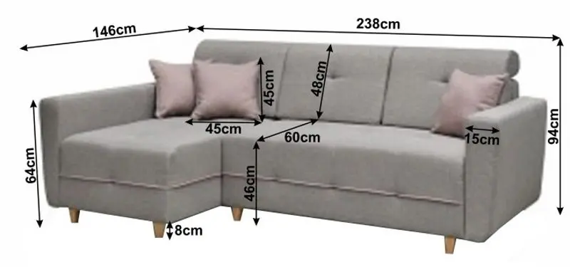 Диван угловой раскладной Mobhaus Hakan Left (Gray/Powdery Pink) - 2