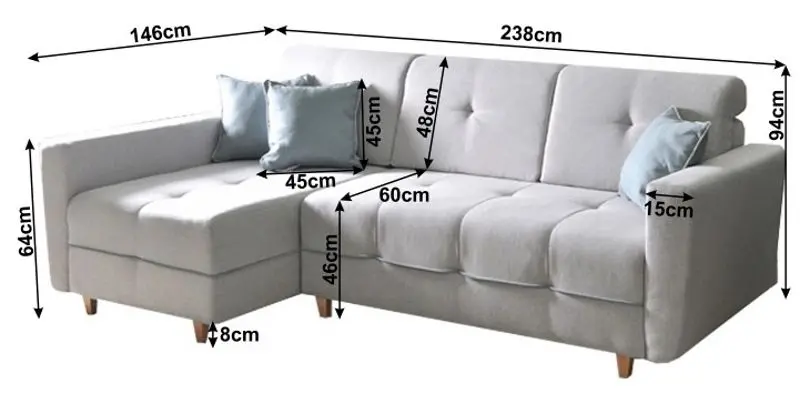 Canapea de colt extensibila Mobhaus Hakan Left (Light Gray/Menthol) - 2