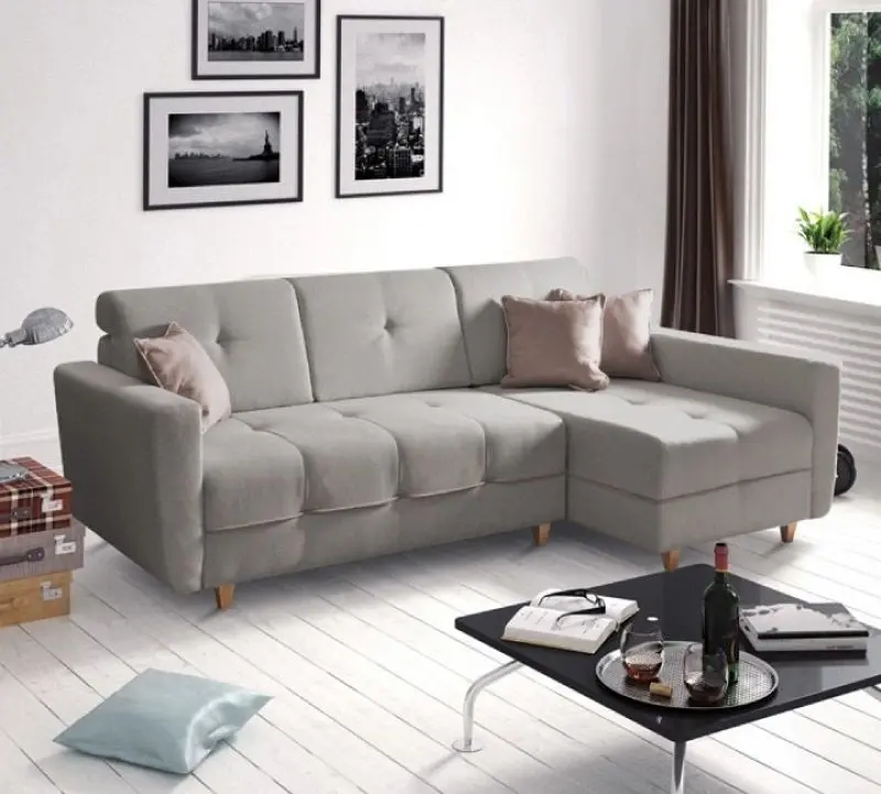 Canapea de colt extensibila Mobhaus Hakan Right (Gray/Powdery Pink) - 2