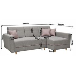 Canapea de colt extensibila Mobhaus Hakan Right (Gray/Powdery Pink) Thumb