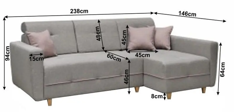 Canapea de colt extensibila Mobhaus Hakan Right (Gray/Powdery Pink) - 3