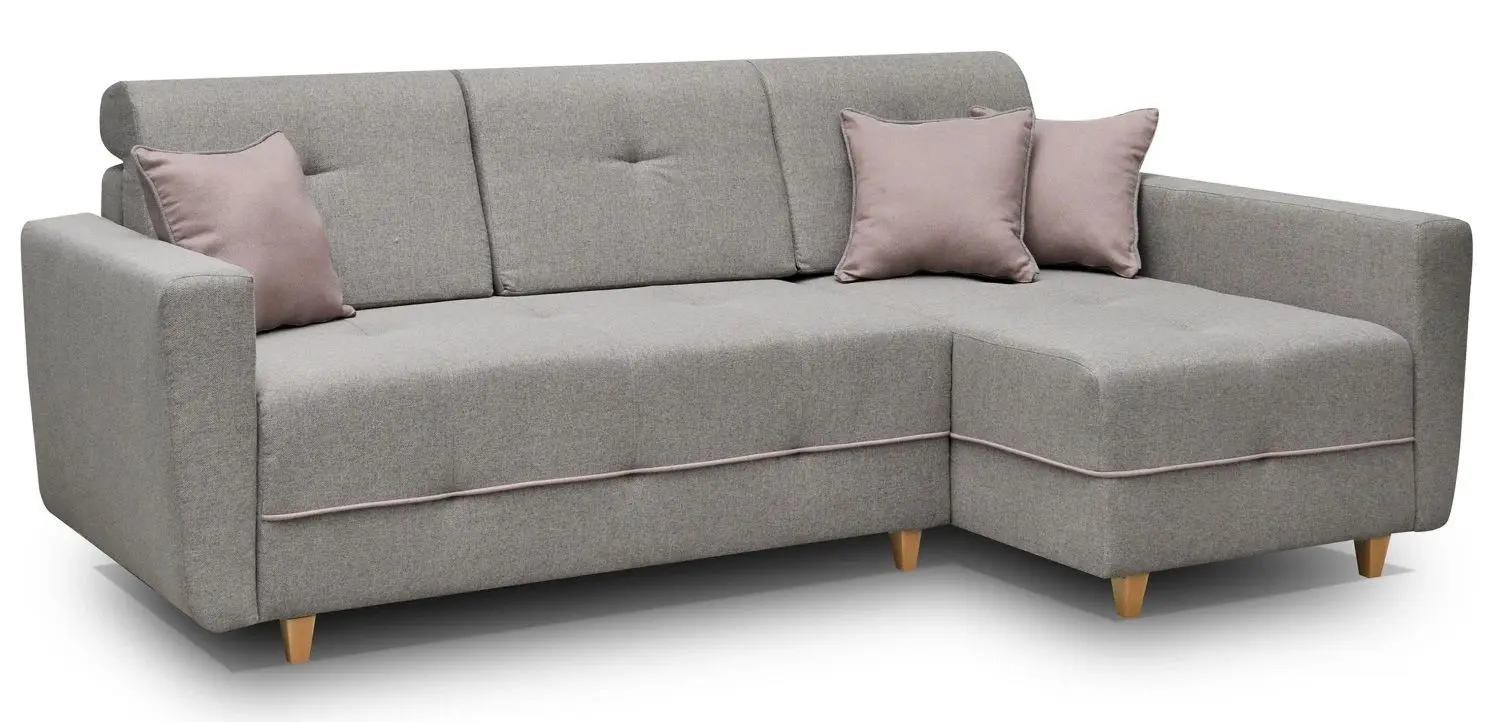 Canapea de colt extensibila Mobhaus Hakan Right (Gray/Powdery Pink)