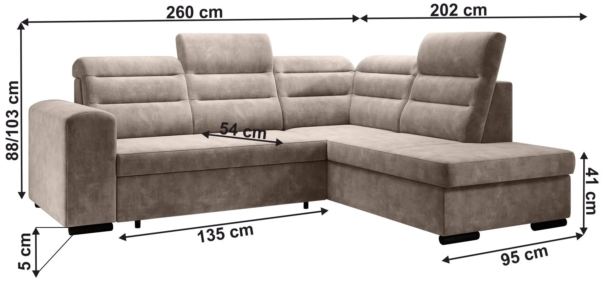 Canapea de colt extensibila Mobhaus Kloudy Roh Right (Taupe) - 2