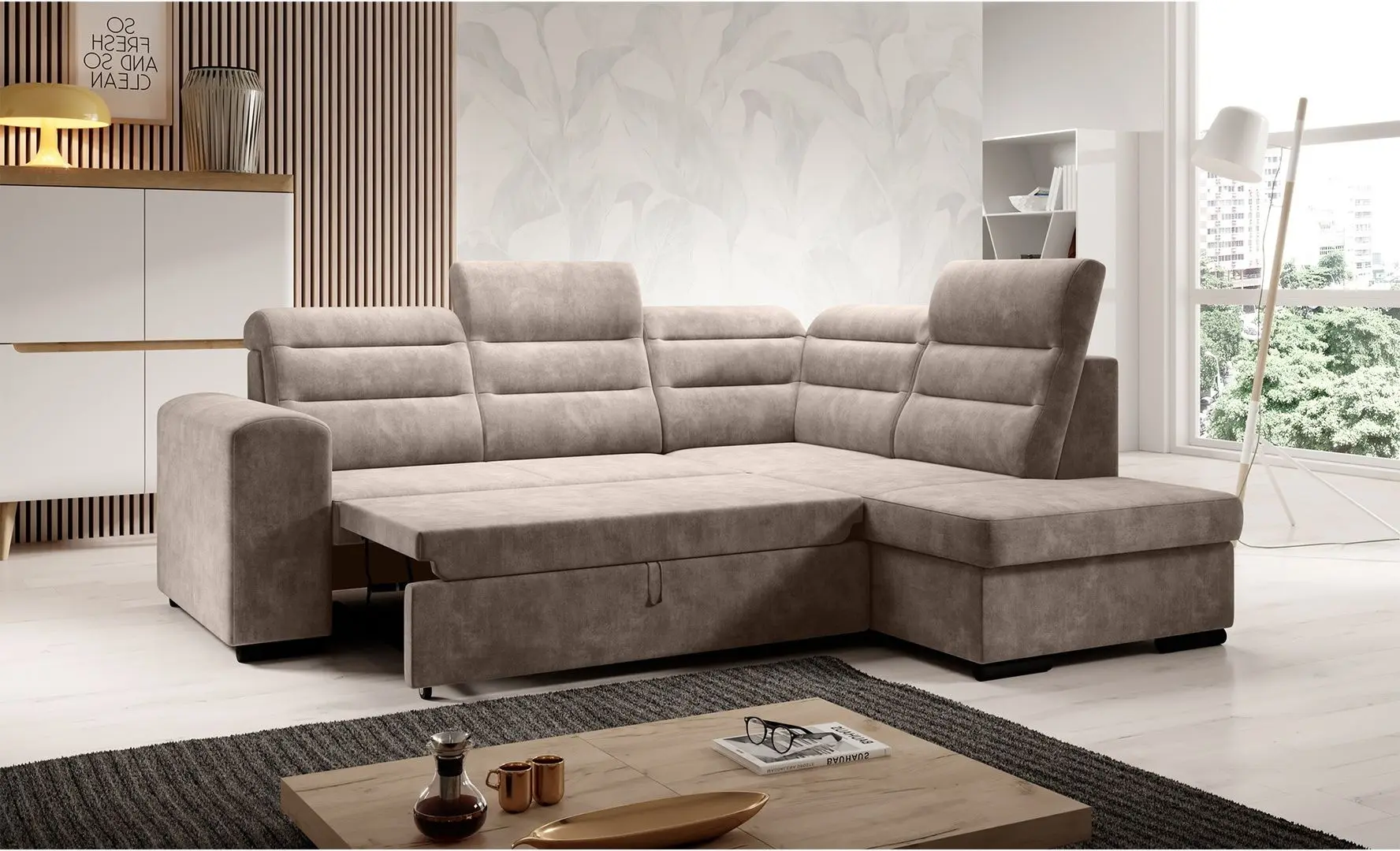 Canapea de colt extensibila Mobhaus Kloudy Roh Right (Taupe) - 6