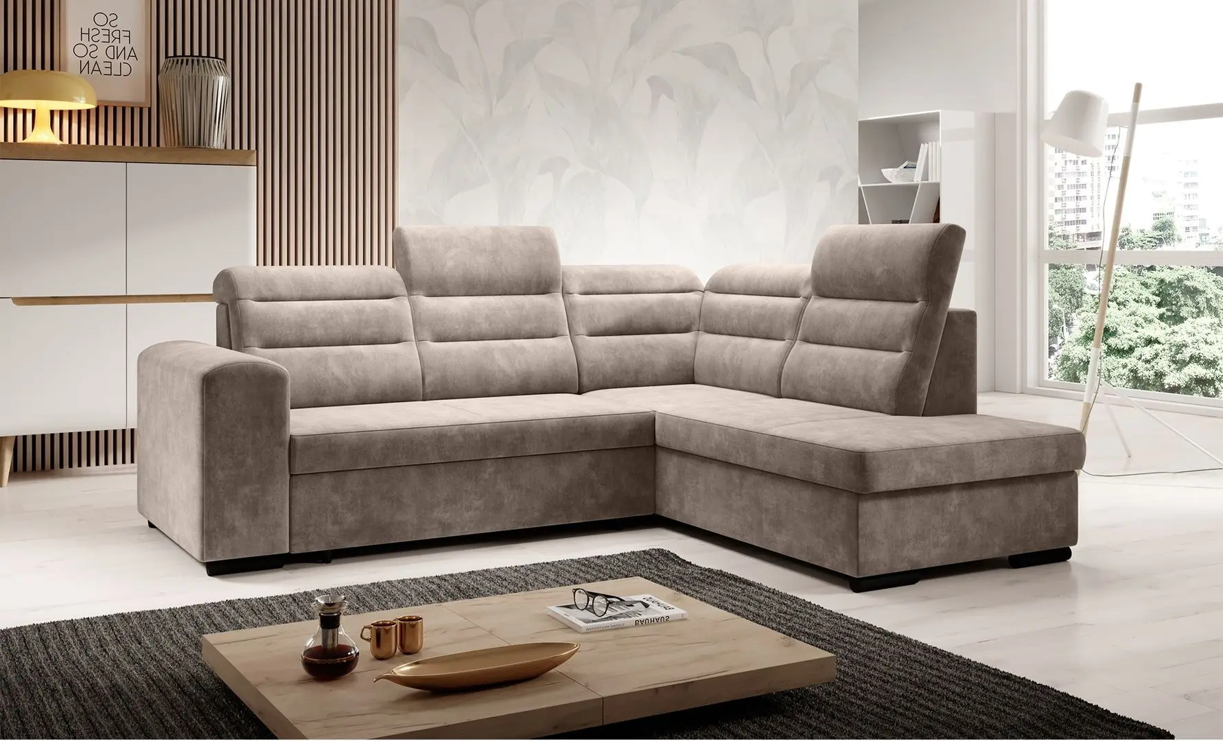 Canapea de colt extensibila Mobhaus Kloudy Roh Right (Taupe)