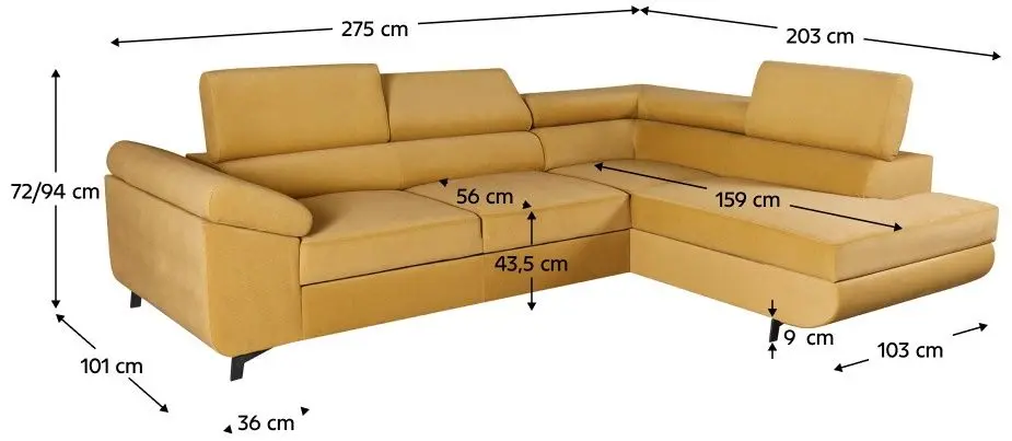 Canapea de colt extensibila Mobhaus Kosmo Roh Right (Mustard) - 2