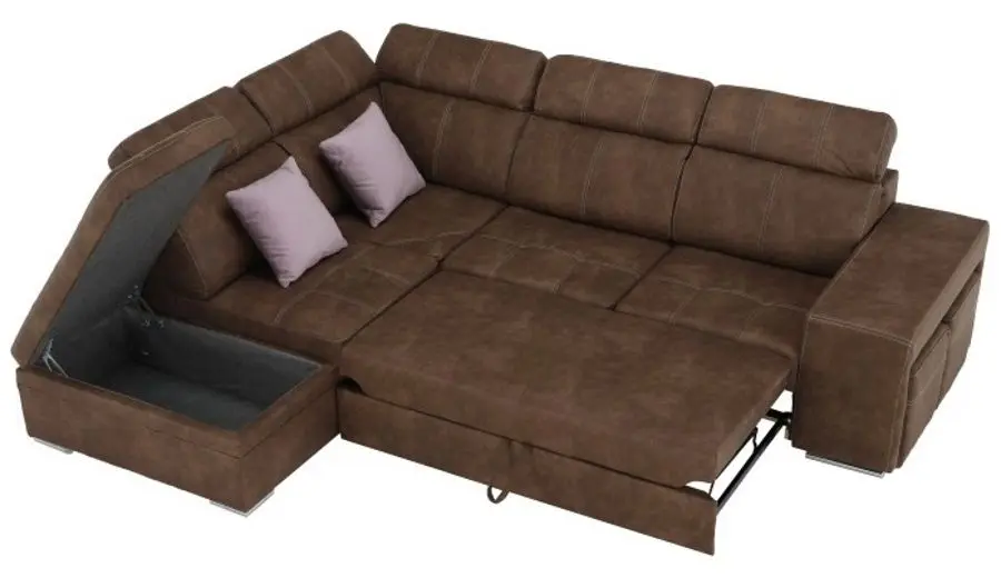 Canapea de colt extensibila Mobhaus Lanza Left (Brown/Light Purple)