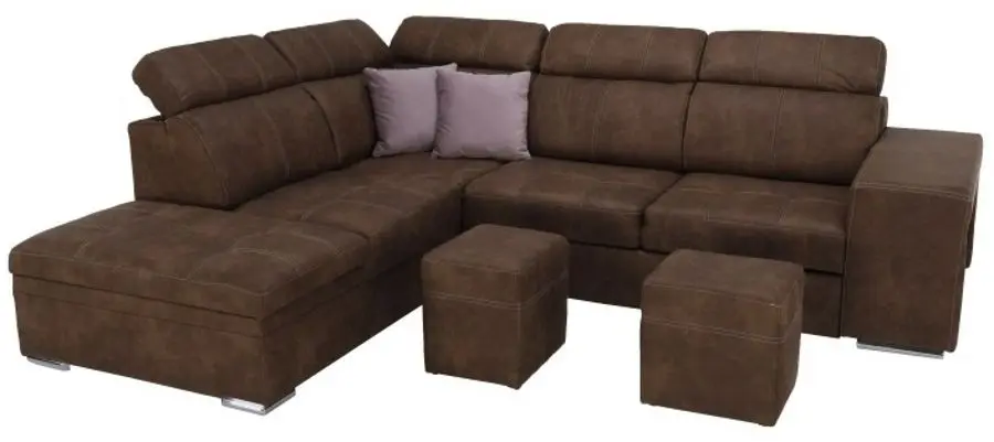 Canapea de colt extensibila Mobhaus Lanza Left (Brown/Light Purple)