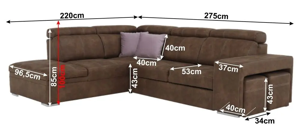 Canapea de colt extensibila Mobhaus Lanza Left (Brown/Light Purple)