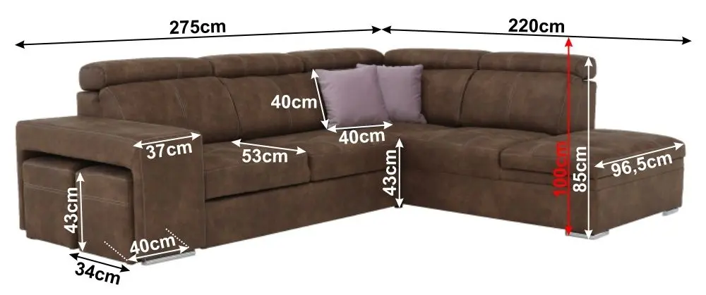 Canapea de colt extensibila Mobhaus Lanza Right (Brown/Light Purple)