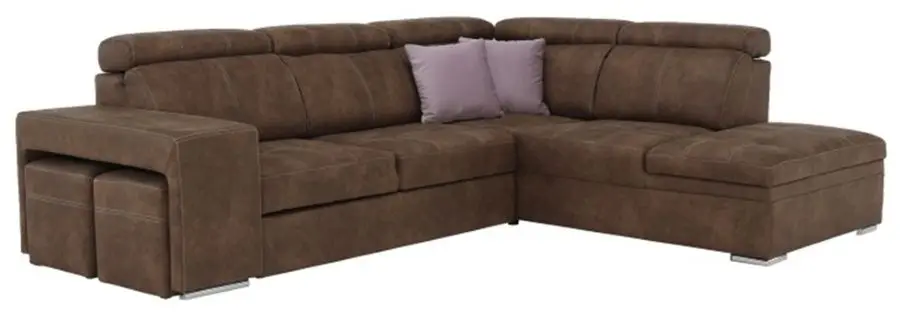 Canapea de colt extensibila Mobhaus Lanza Right (Brown/Light Purple)