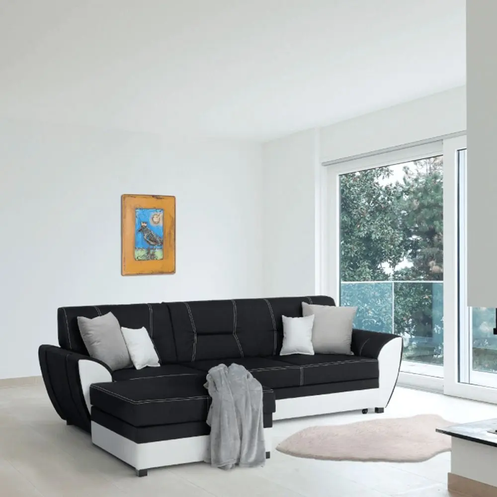Canapea de colt extensibila Mobhaus Maruti Left (Black/White) - 6