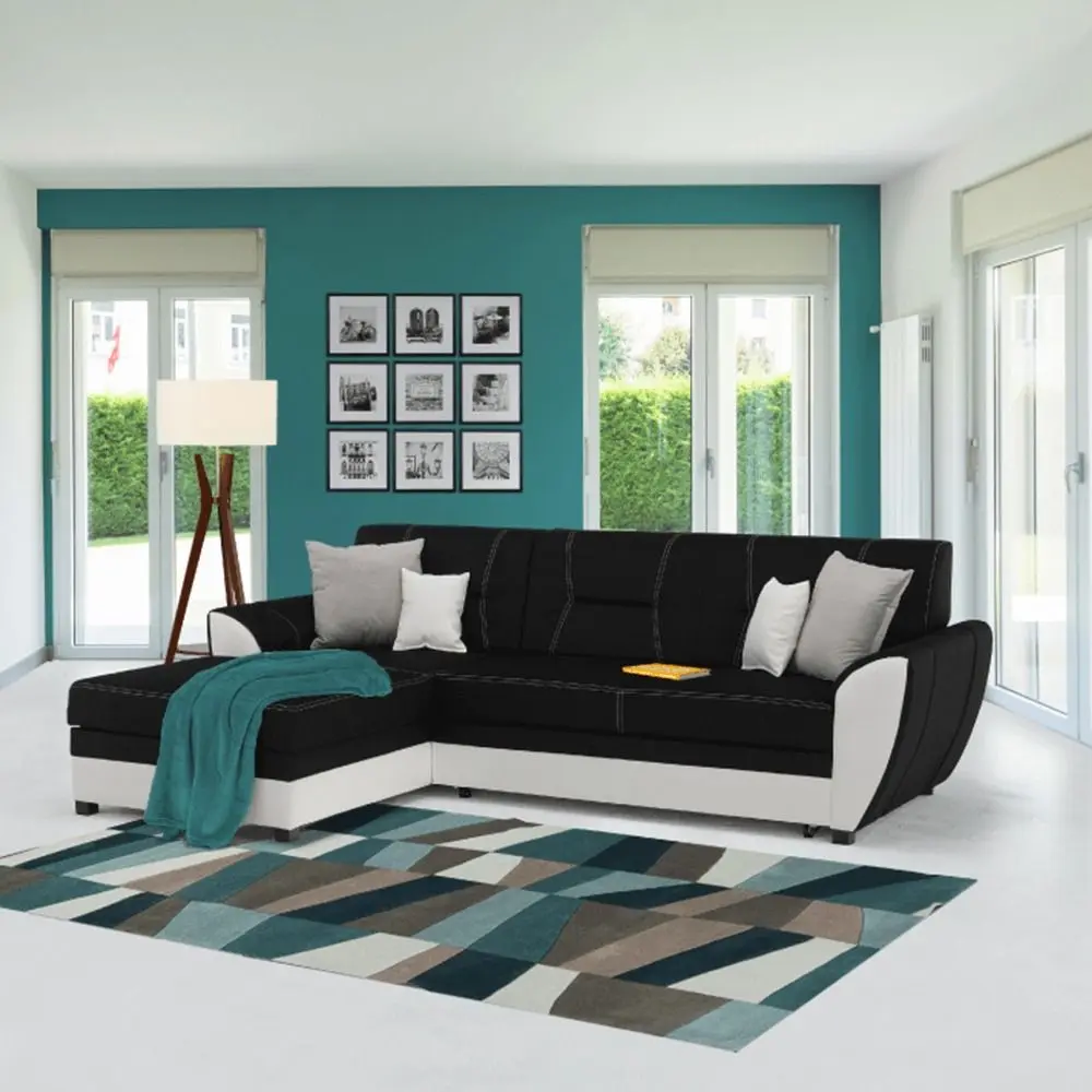 Canapea de colt extensibila Mobhaus Maruti Left (Black/White) - 7