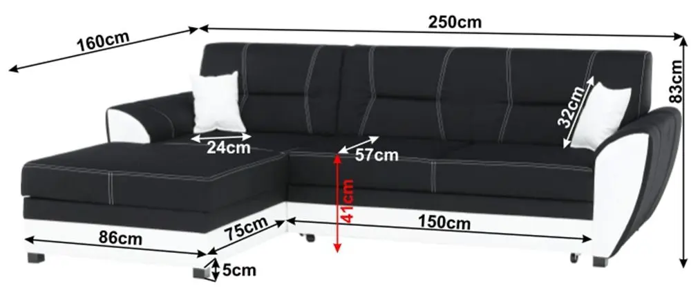 Canapea de colt extensibila Mobhaus Maruti Left (Black/White) - 8