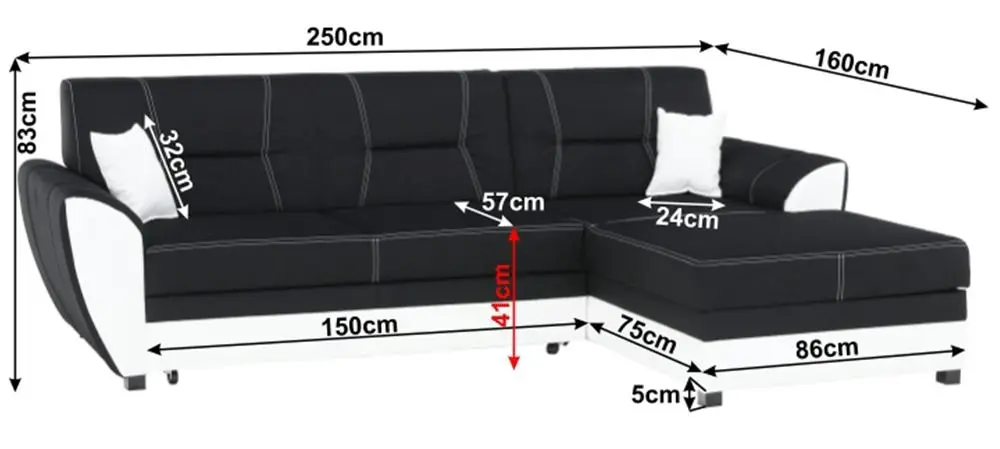 Диван угловой раскладной Mobhaus Maruti Right (Black/White) - 7