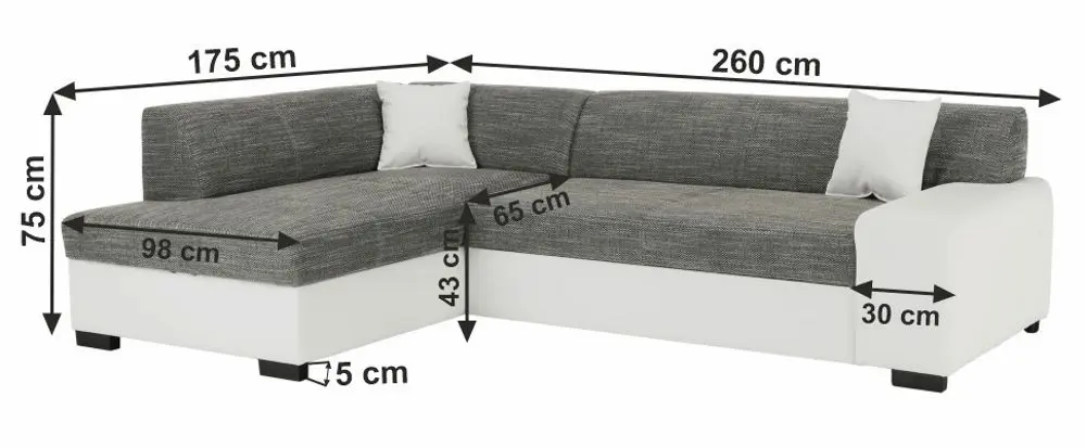 Canapea de colt extensibila Mobhaus Minerva Left (Gray/White) - 3