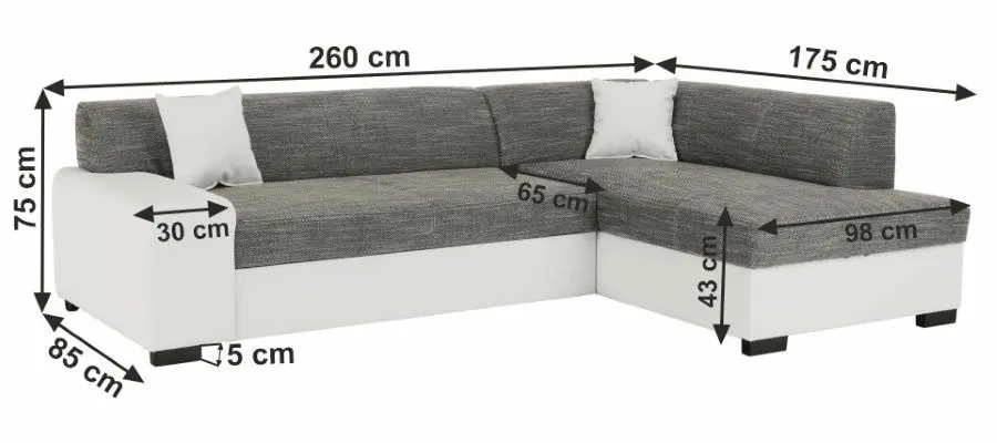 Canapea de colt extensibila Mobhaus Minerva Right (White/Gray) - 11
