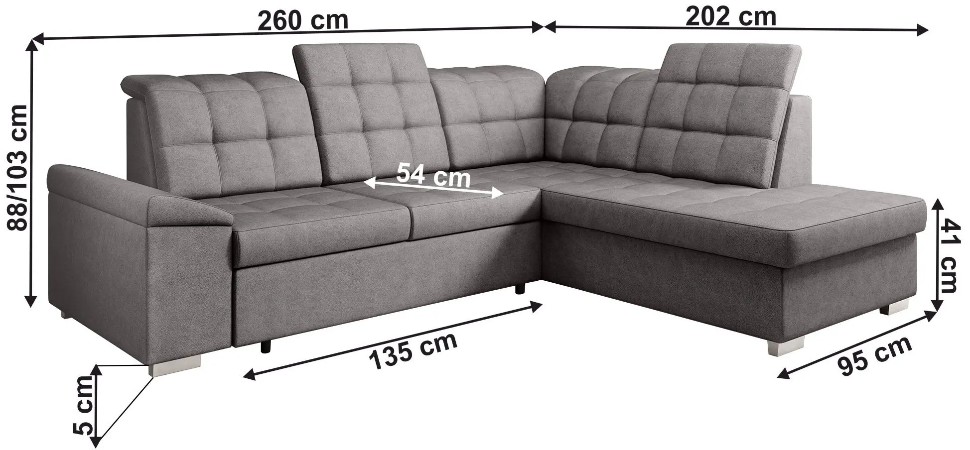 Canapea de colt extensibila Mobhaus Oreo Roh Right (Gray-Brown)