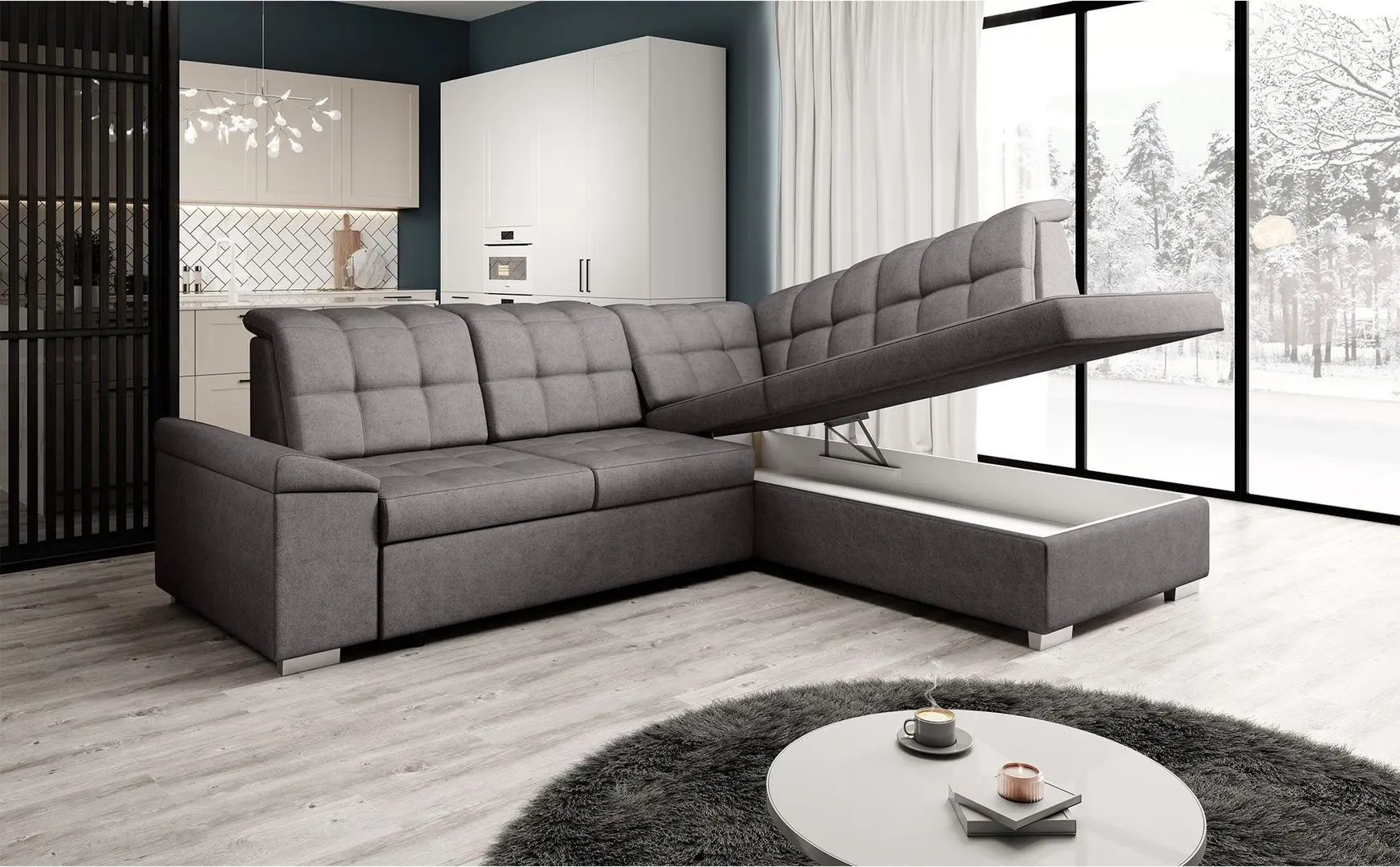 Canapea de colt extensibila Mobhaus Oreo Roh Right (Gray-Brown)